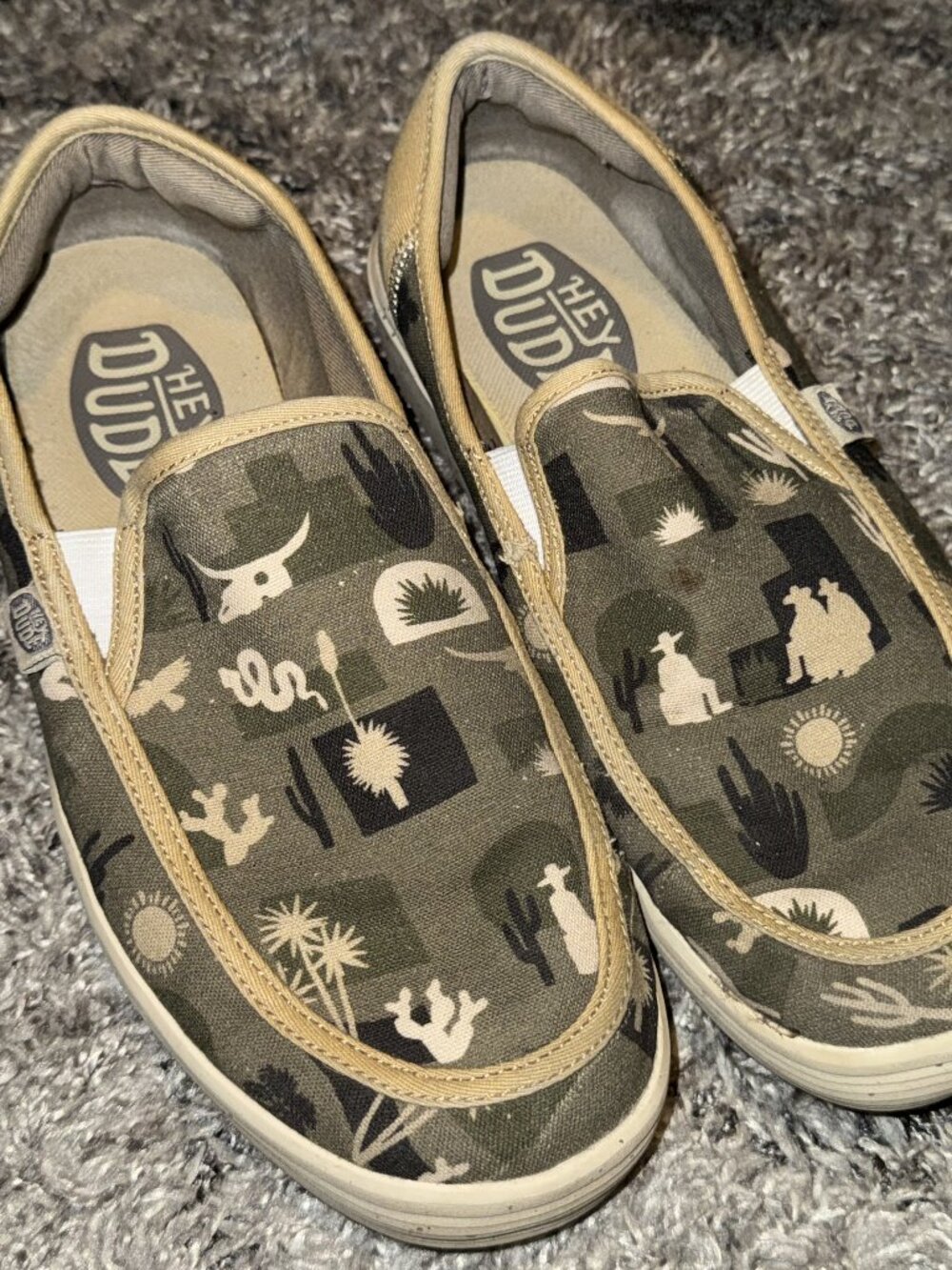 Hey Dude Olive Green Camo Western Print Slip-On Flats